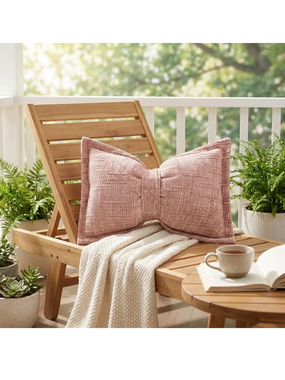 Blush Pink Bow Accent Throw Pillow Pair